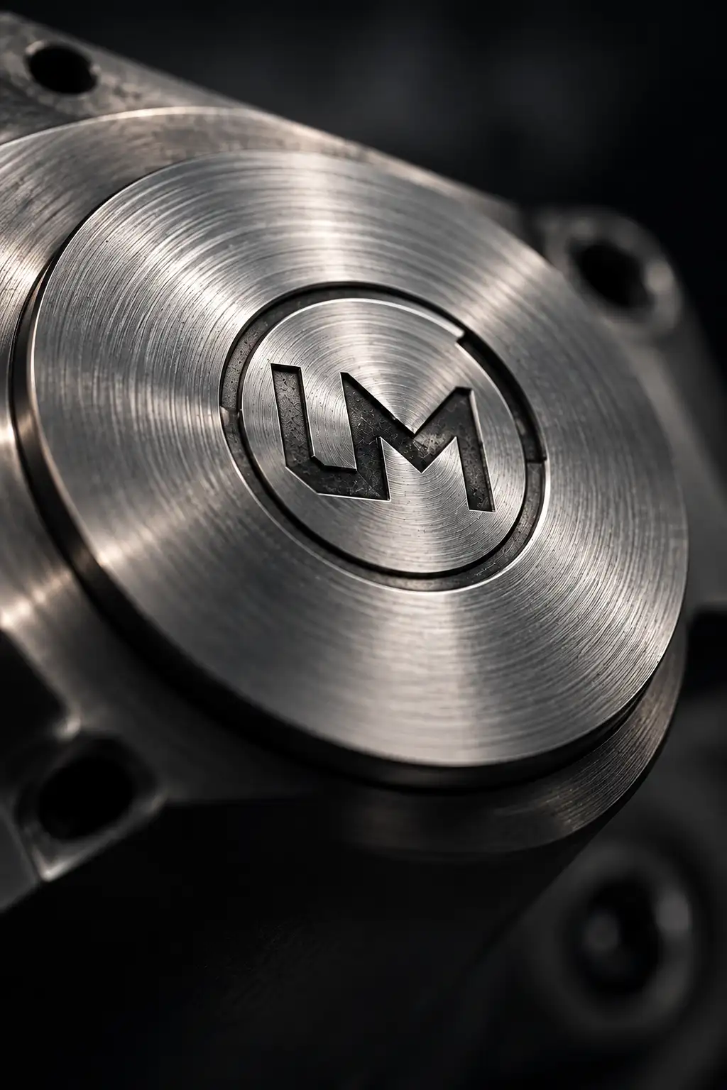 Precision-machined metal component featuring the Universal Machines UM emblem.